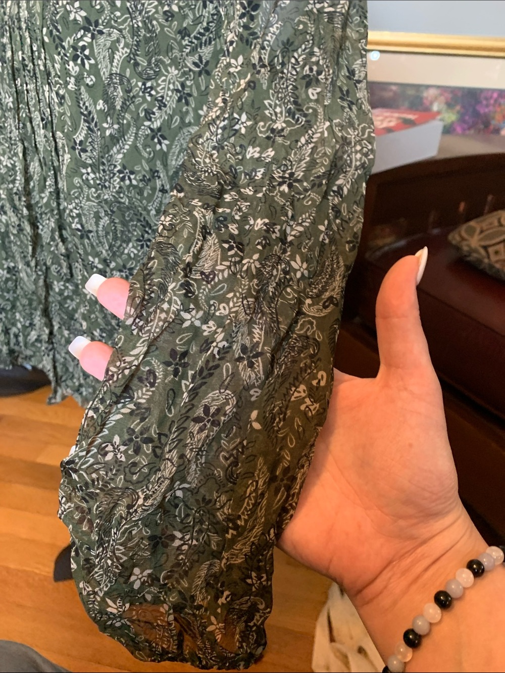 Shoshanna Green Paisley Long Sleeve Peasant Blouse - Picture 8 of 10